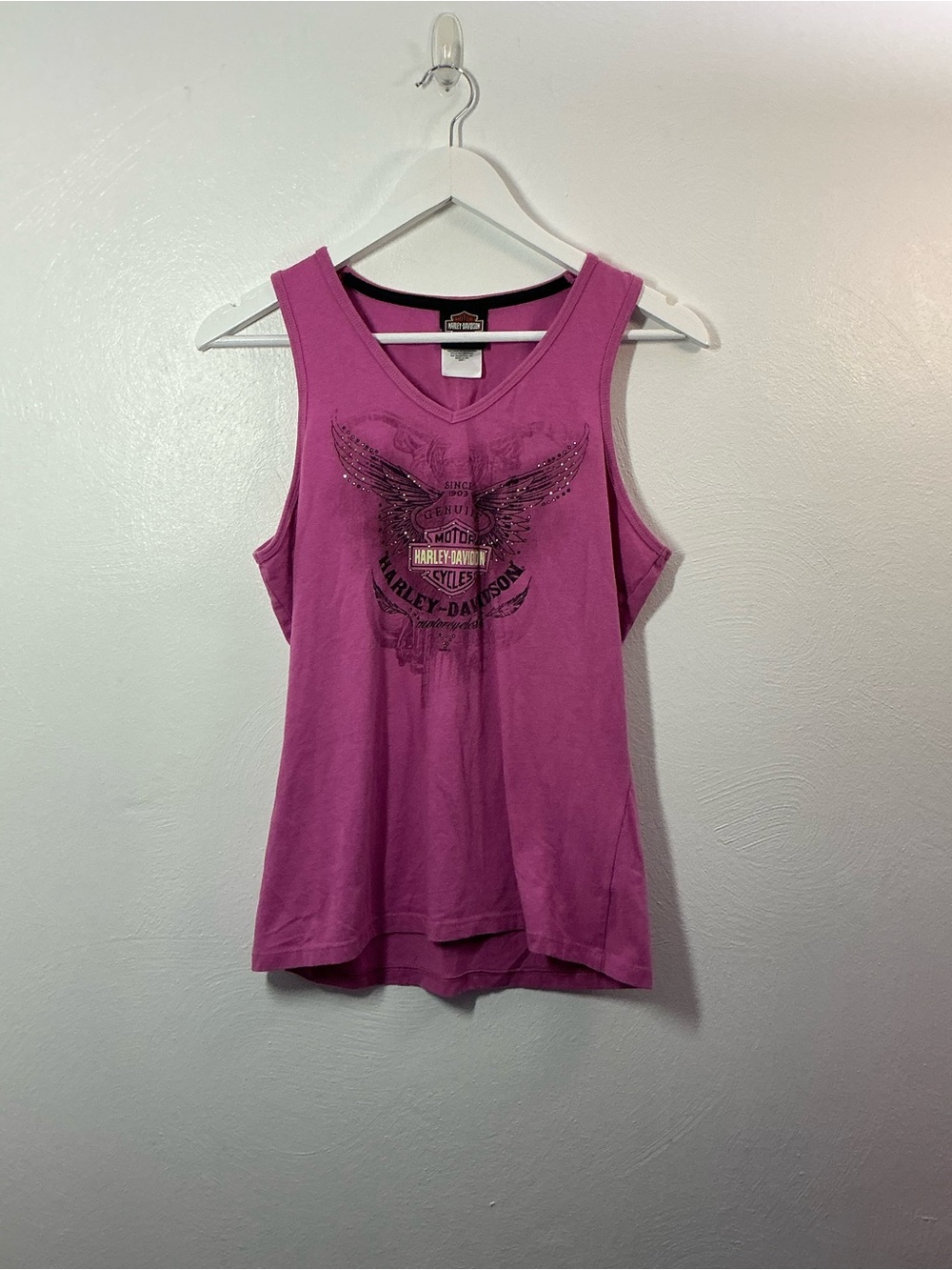 Harley-Davidson Motorcycles Magenta Tank Bling Winged Logo Women’s Size Large